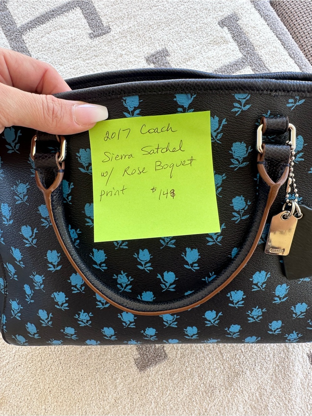 Coach Black Satchel with Blue Floral Print - Picture 8 of 12